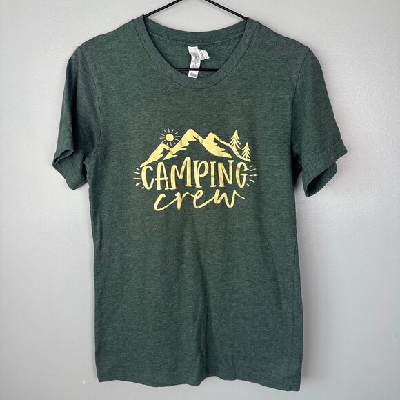 Bella Canvas Camping Crew Gold Foil Green Tshirt Womens Small - Picture 1 of 3